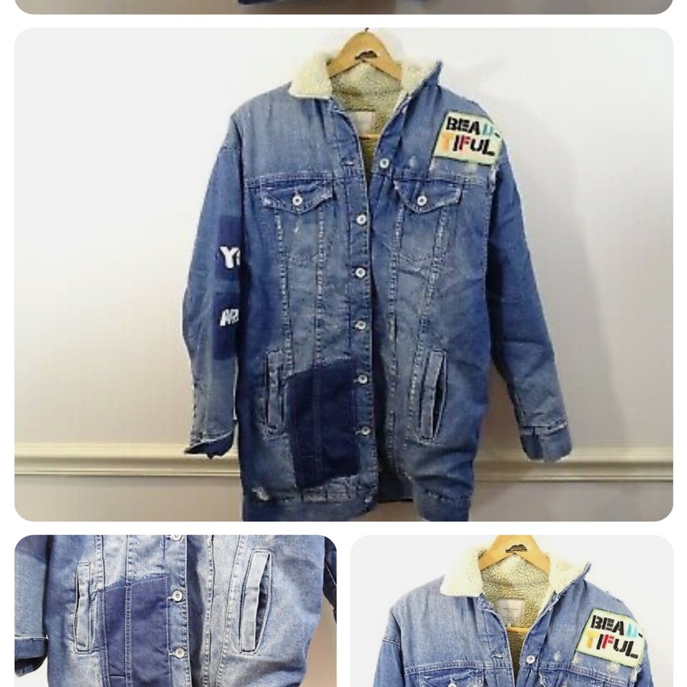 ZARA Trafaluc Denimwear Jean Jacket Embellished No Meaning Beautiful Blue